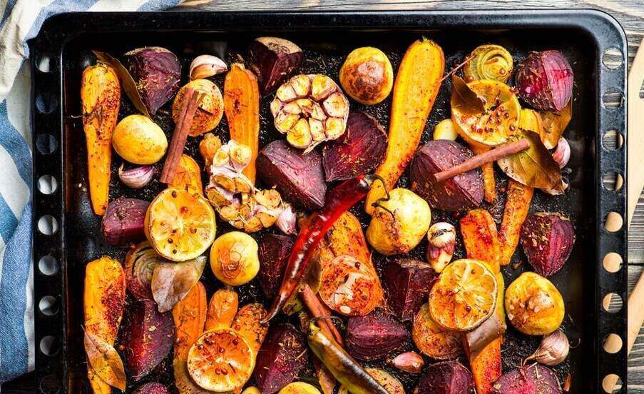 roasted vegetables closeup view