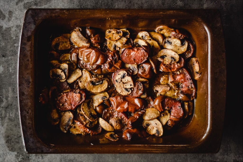 oven roasted mushrooms and tomatoes