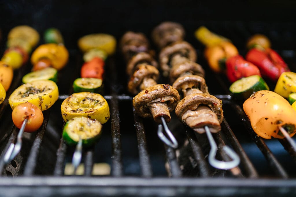 vegetables cooking on the grill